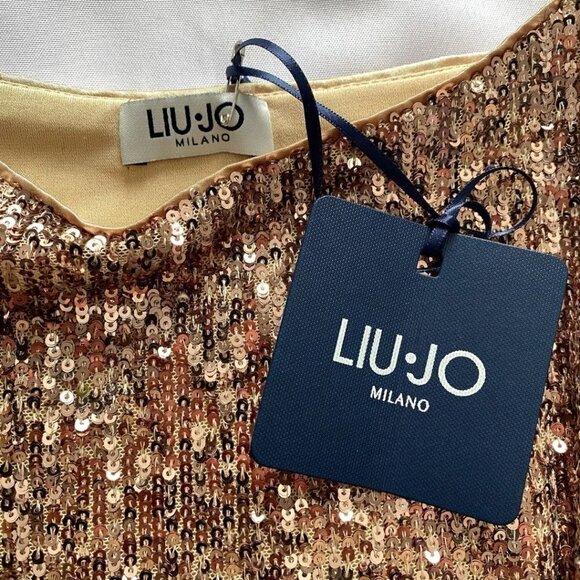 NWT LIU JO GOLD PINK SEQUIN SLEEVELESS SHIFT MINI PARTY DRESS - S - Picture 6 of 10